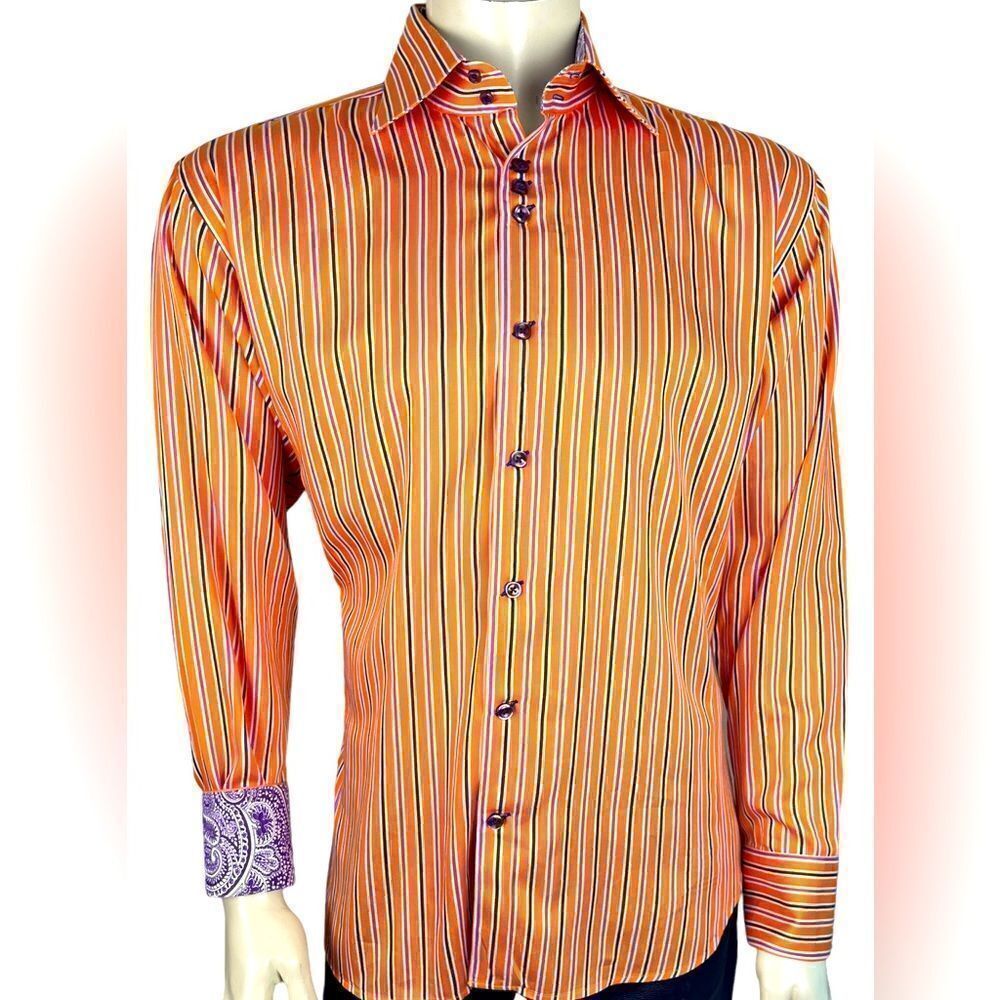 Striking Bertigo Tangerine/Hot Pink/Purple Striped L/S Dress Shirt NWOT Sz 5(XL)